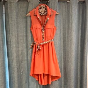 Orange Sleeveless Dress with Belt